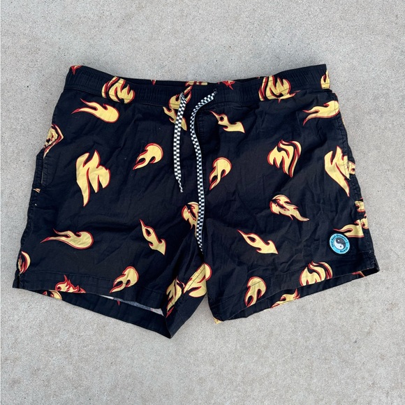 Flame Patterned Black Swim Shorts - Picture 1 of 7